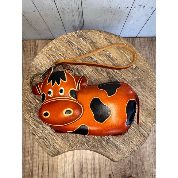 Genuine Leather Brown Cow Wristlet Wallet Leather Coin Purse NEW FAST SHIP - Picture 2 of 6